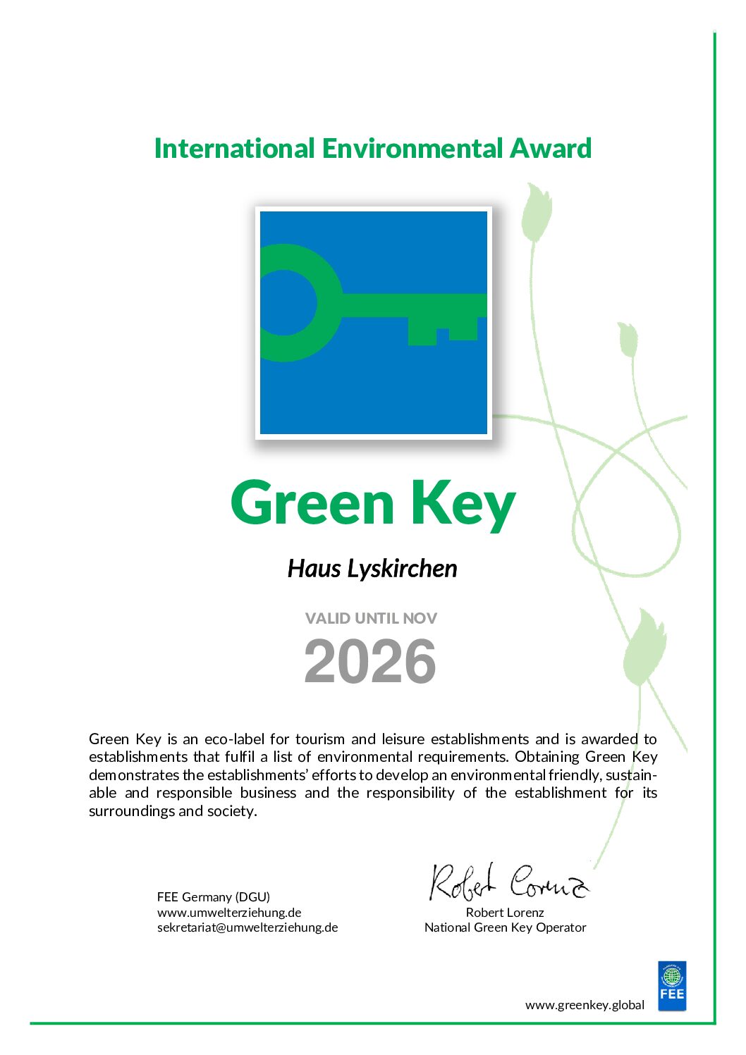 Nrw047 (1) Green Key Zertifizierung_Haus Lyskirchen Hotel Köln